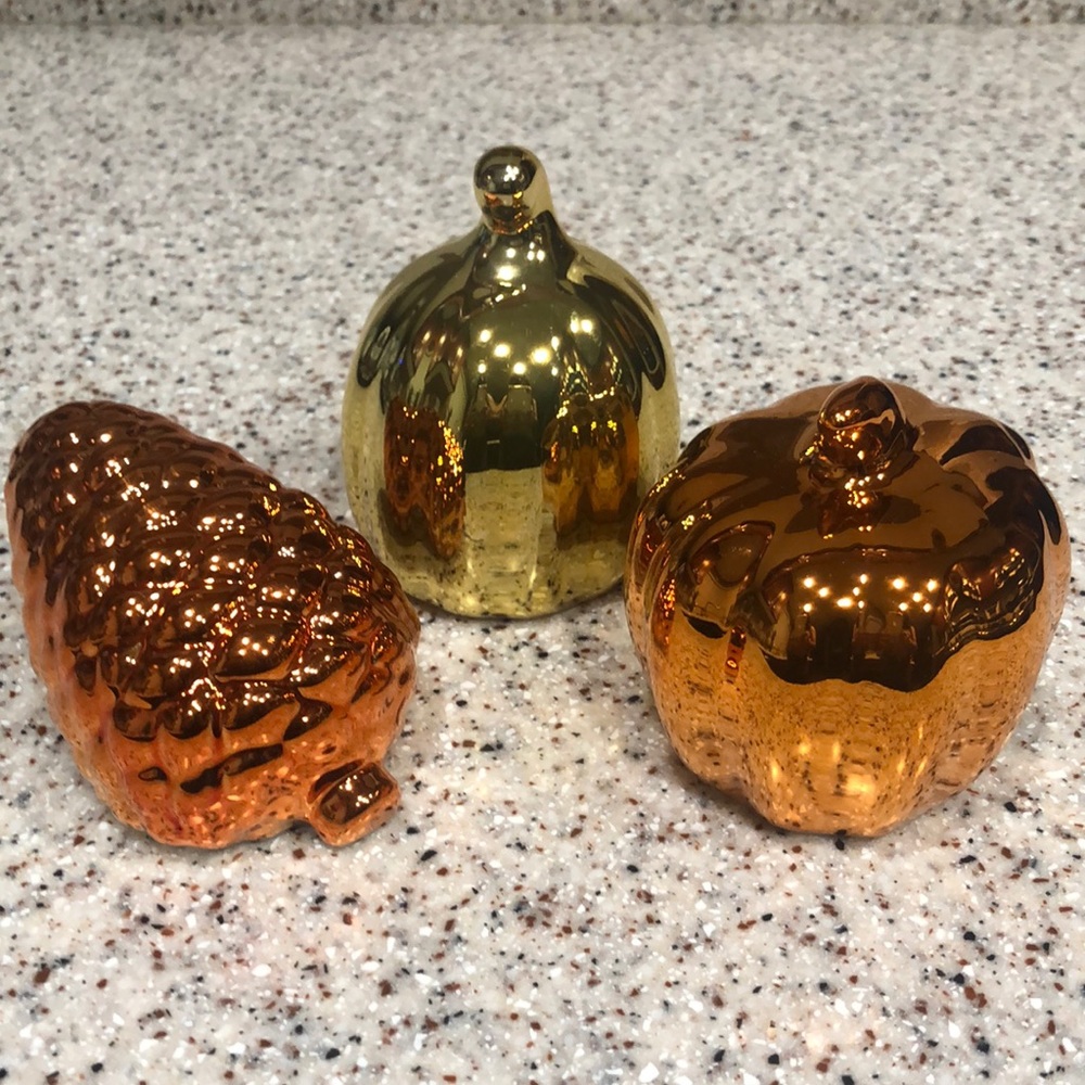 🆕🍁 Set of 3 Fall Ceramic Metallic Decor